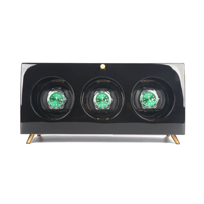 Roroos black wooden 3-slot automatic watch winder box – front view