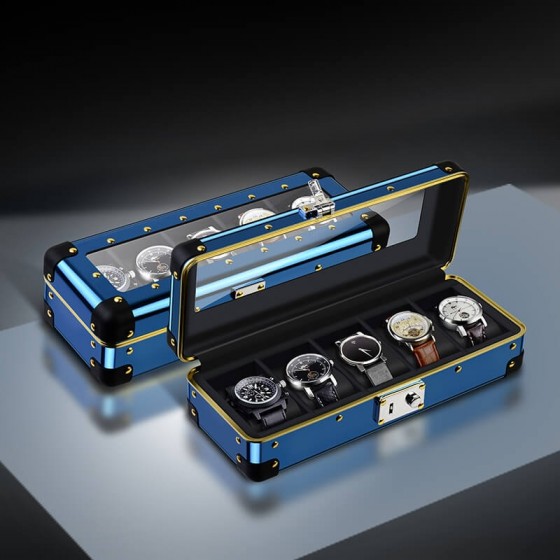 Metal 5 Slots Watch Case With Glass Window