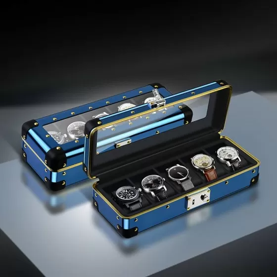 Metal 5 Slots Watch Case With Glass Window