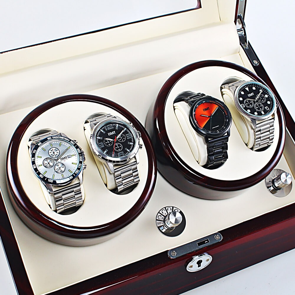 DUKWIN Carica E Esponi 4 Orologi Avvolgitore Automatico Con Luci LED Regalo Idea