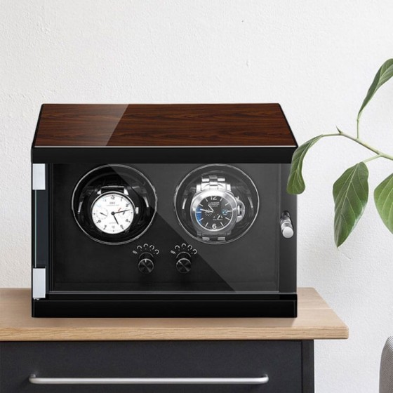 Descuento Clásico Vertical De Madera Doble Reloj Devanadera Interior Negro