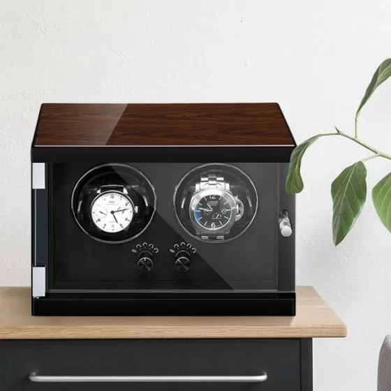 Descuento Clásico Vertical De Madera Doble Reloj Devanadera Interior Negro