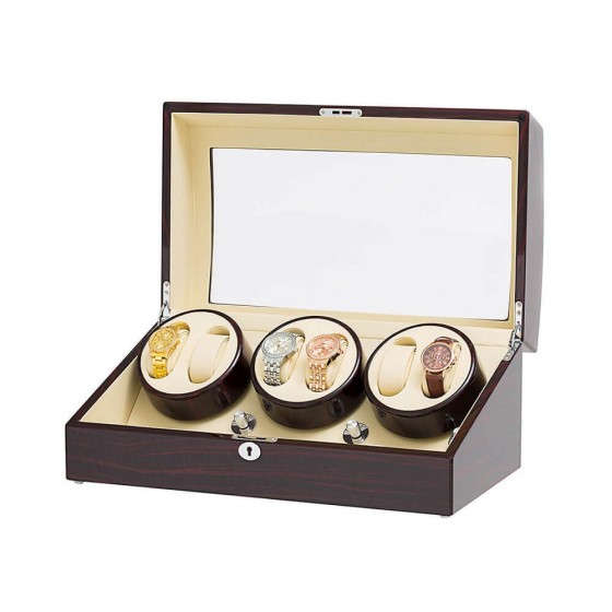 Classico Avvolgitori per orologi in ebano a sei pezzi con interno beige