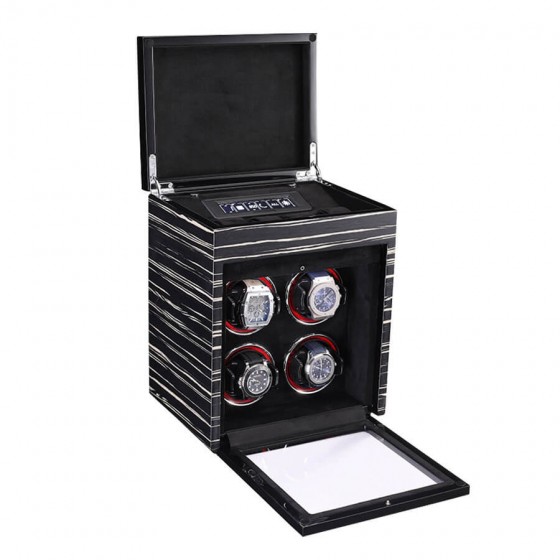 Vertical Watch Winder 4 Slots Automatic Watch Winding Box 4 Watches Case Touch Screen Remote