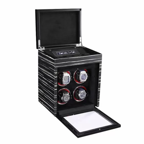 Vertical Watch Winder 4 Slots Automatic Watch Winding Box 4 Watches Case Touch Screen Remote