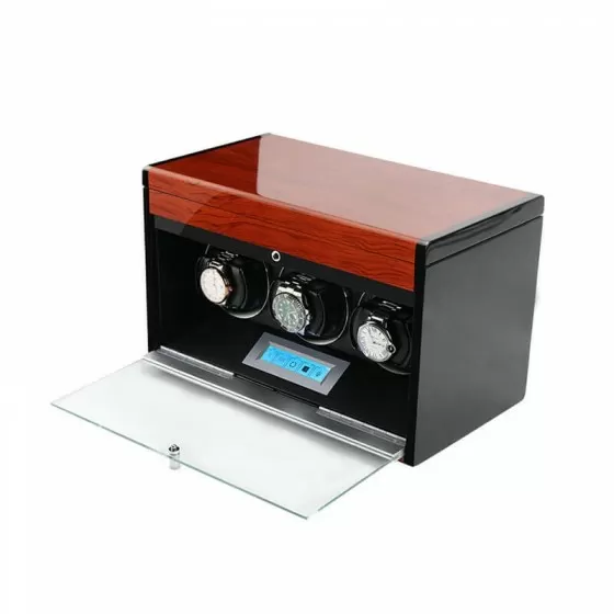 Portaorologi Touch Screen Triplo con Cassetto in Ebano
