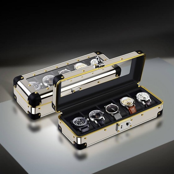 Metal 5 Slots Watch Case With Glass Window