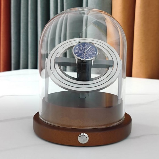 Wooden Gyroscope Orbit Watch Winder Box - Silver - Astronomy V5