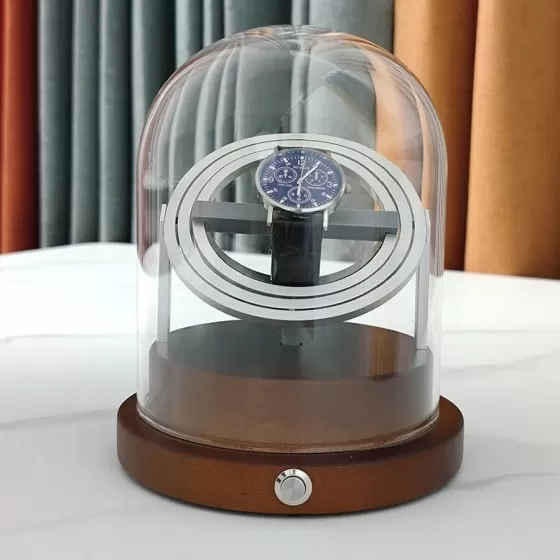 Wooden Gyroscope Orbit Watch Winder Box - Silver - Astronomy V5