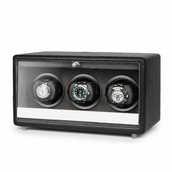 Interior del cargador de reloj triple Roroos Classic con tres módulos en cuero