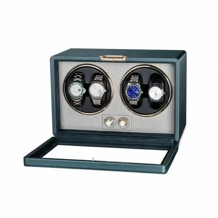 Roroos green leather quad watch winder holding 4 Rolex automatic watches Overview
