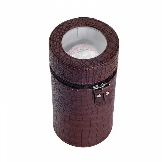 Single Portable Watch Winder in Brown Leather
