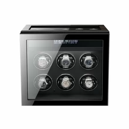 6 Watch Winder with 5 Extra Storage in Striped Ebony Wood - Dark Warrior