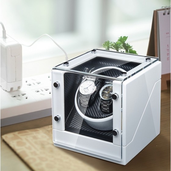 Rotating Watch Box for 2 Automatic Watches - White