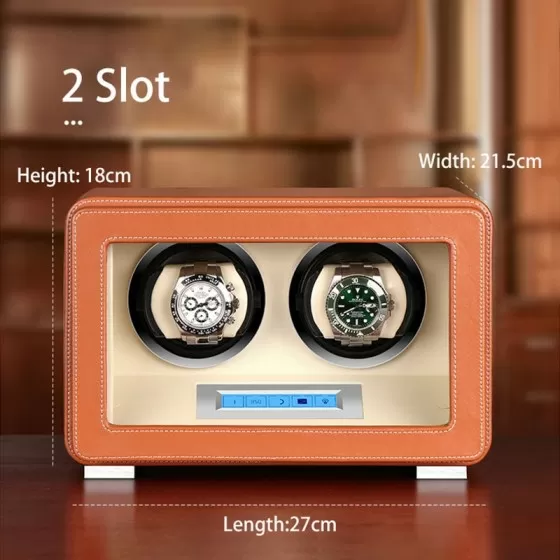 Brown Leather LCD Touch Automatic Double Watch Winder