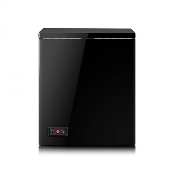Back view of black automatic watch winder showing 4 rotating winding slots and extra storage below