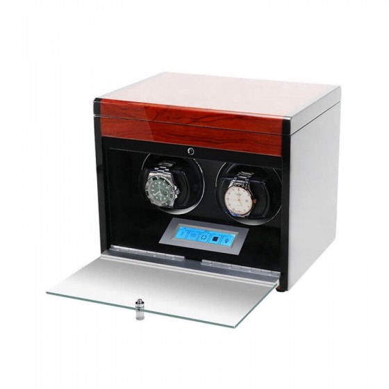 Remontoir 2 montres automatiques en noyer massif vue de face Roroos