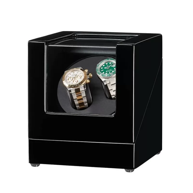 Roroos Uhrenbeweger 2 Uhren in schwarzem Piano-Finish – Doppel-Aufzieher für automatische Uhren