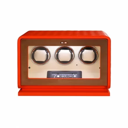 Luxury 3-Watch Winder with Orange Leather for Automatic Watches
