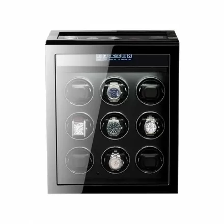 9-slot automatic watch winder box in striped ebony wood with 5 extra storage compartments – Roroos