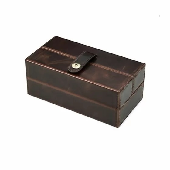Interior suede lining of Roroos 3-slot leather watch box showing individual padded watch cushions