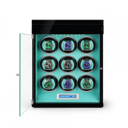 Tiffany blue 9-slot watch winder box with extra storage compartments for automatic watches – Roroos Overview