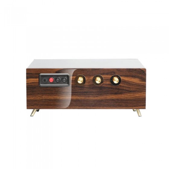 Back view of solid wood triple watch winder – three rotating bays with individual control settings