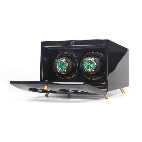 Caja enrolladora de relojes vintage negra para 2 relojes