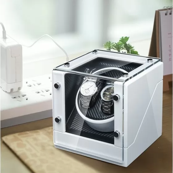 Boîte à Montres Rotative pour 2 Montres Automatiques - Blanc