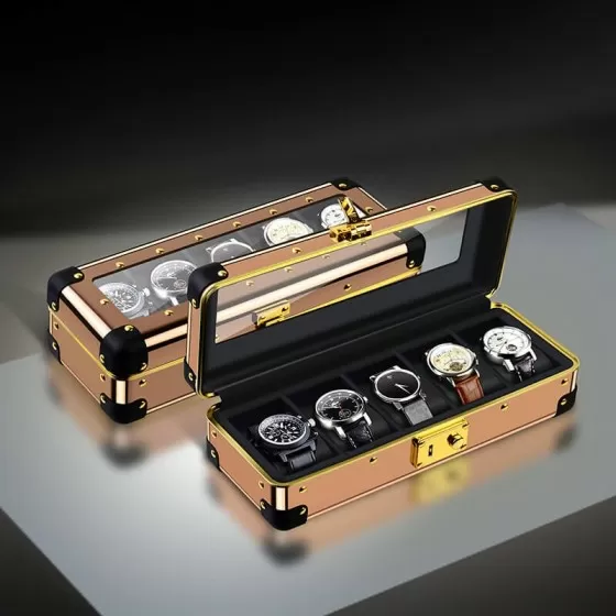 Metal 5 Slots Watch Case With Glass Window