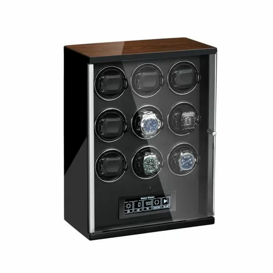 9-watch winder box with remote control and black interior