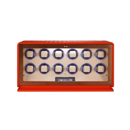 Roroos 12-slot luxury watch winder cabinet closed – premium orange leather exterior Australia