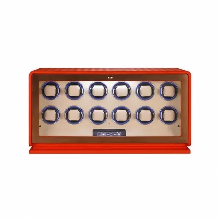 Roroos 12-slot luxury watch winder cabinet closed – premium orange leather exterior Australia