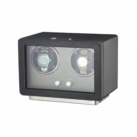 Black leather double watch winder box for 2 automatic watches with quiet motor – Roroos Overview