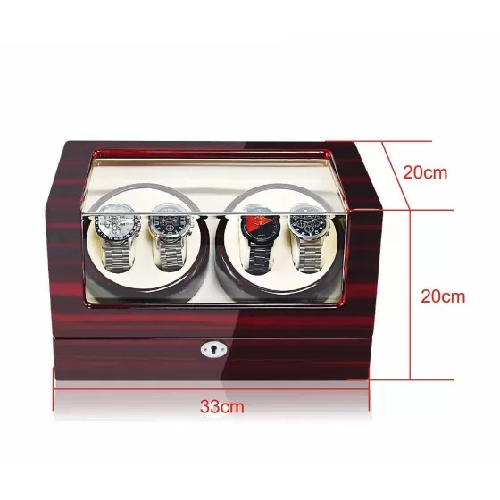 Perfil lateral de Roroos ébano 4 bobinador de reloj que muestra grano de madera y panel frontal de vidrio
