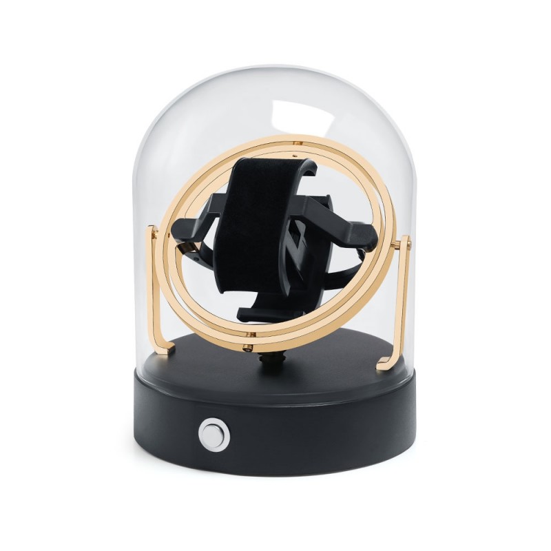 Roroos Astronomy Perseus gold gyroscopic watch winder with 3-axis planet orbit rotation in gold anodized aluminum