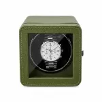 Precision in Olive: Green Leather Single Watch Winder