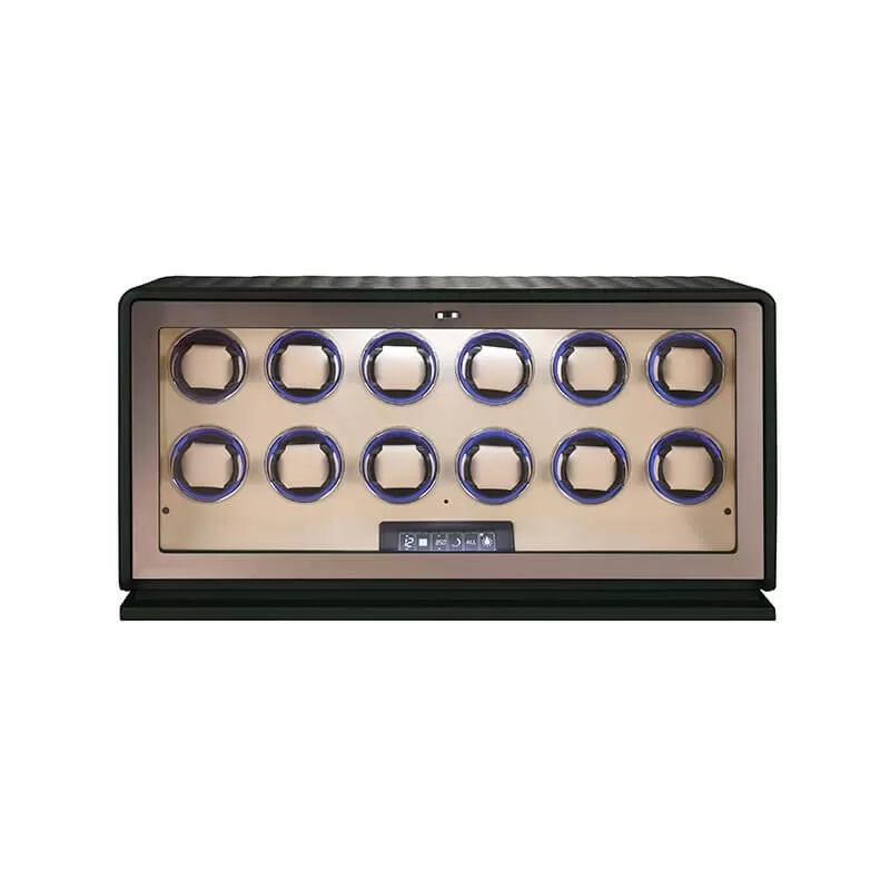 The Emerald Maestro: Forest Green Leather 12-Watch Winder with Touchscreen