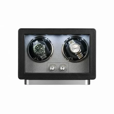 Black leather double watch winder box for 2 automatic watches with quiet motor – Roroos