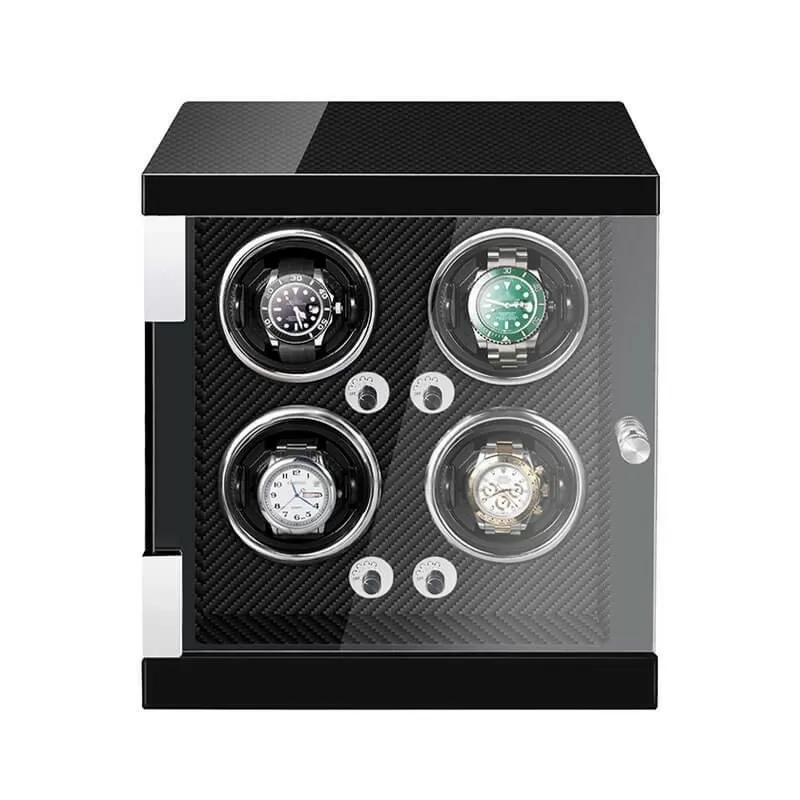 Carica orologi quadruplo in legno con finitura stile fibra di carbonio per 4 orologi automatici — Roroos