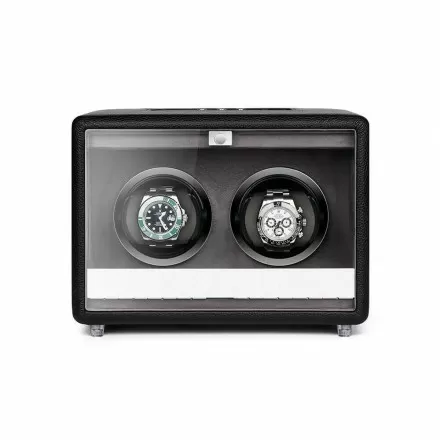 Roroos Classic Leather Double Watch Winder – dual automatic watch winder in black PU leather