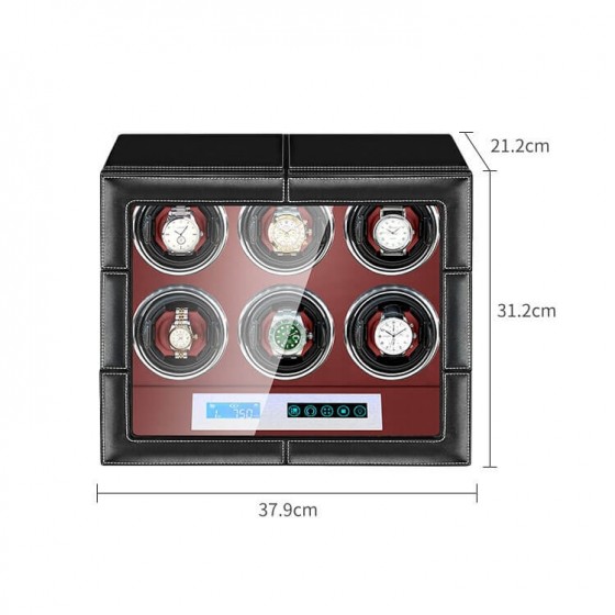 Leather Six Piece Watch Winder with Red Interior