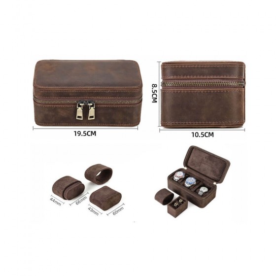 size of Roroos handmade leather travel jewellery and watch box