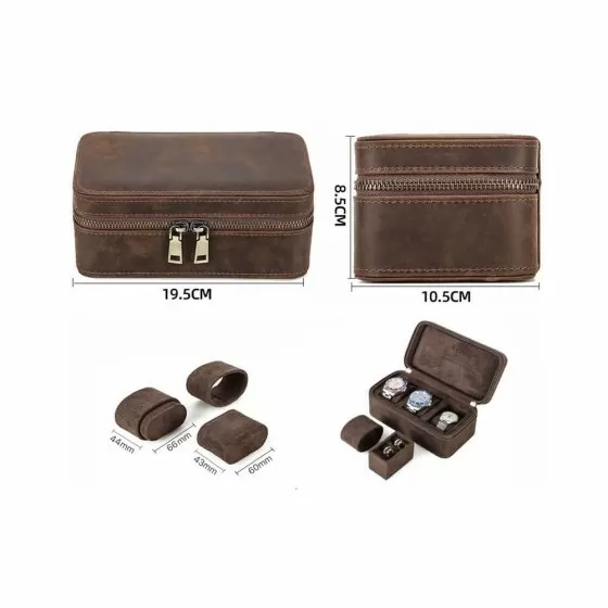 size of Roroos handmade leather travel jewellery and watch box