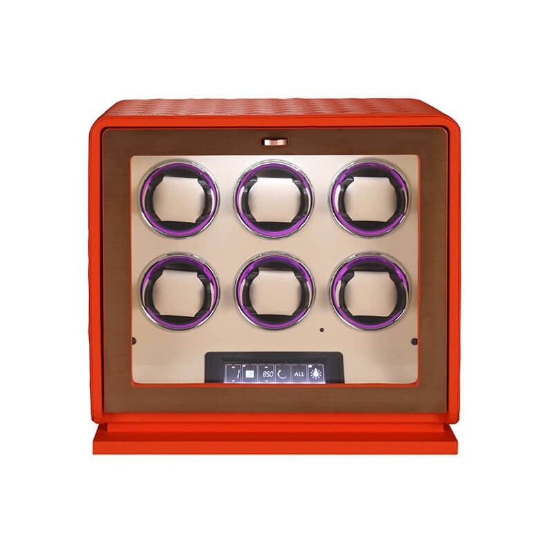 Roroos 6-Watch Winder in Rich Orange Leather