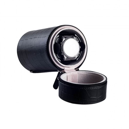 Scatola Avvolgitori per orologi singoli da viaggio singola con pelle nera Panoramica
