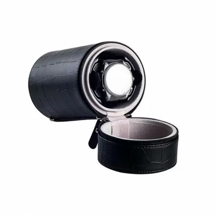 Scatola Avvolgitori per orologi singoli da viaggio singola con pelle nera Panoramica