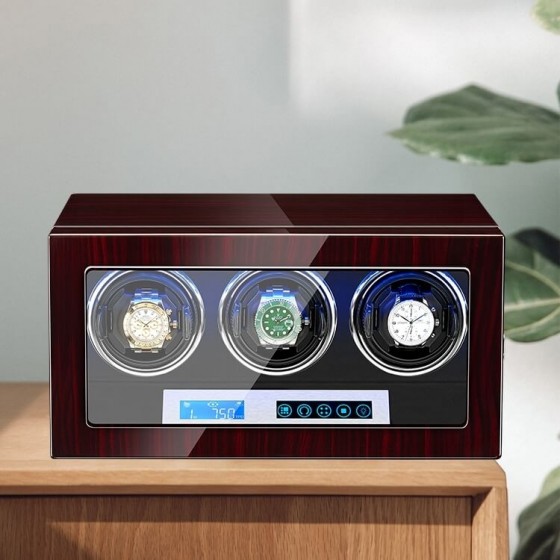 Triple Watch Winders for 3 Watches With Lcd Touch Screen in Black Interior