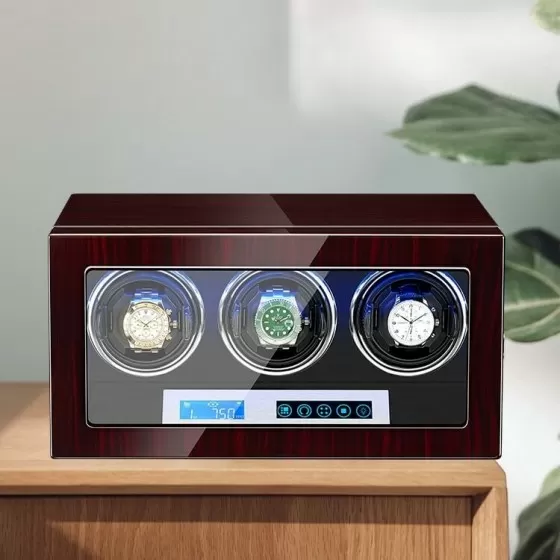 Triple Watch Winders for 3 Watches With Lcd Touch Screen in Black Interior