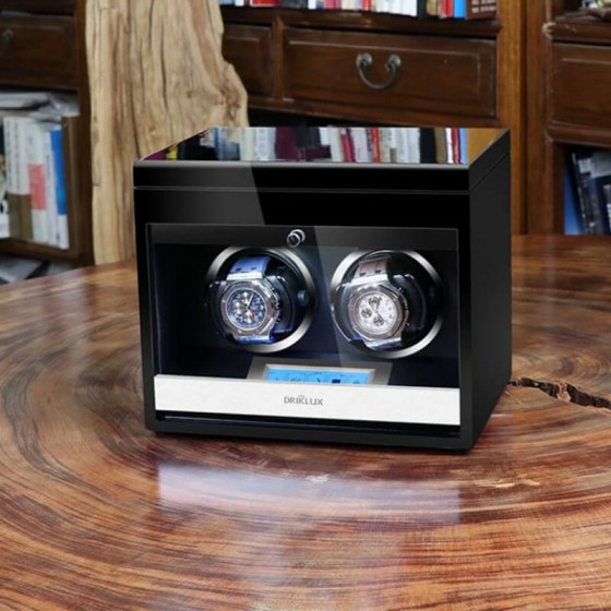 Pull-out drawer of Roroos carbon fiber watch winder providing additional storage for straps and accessories